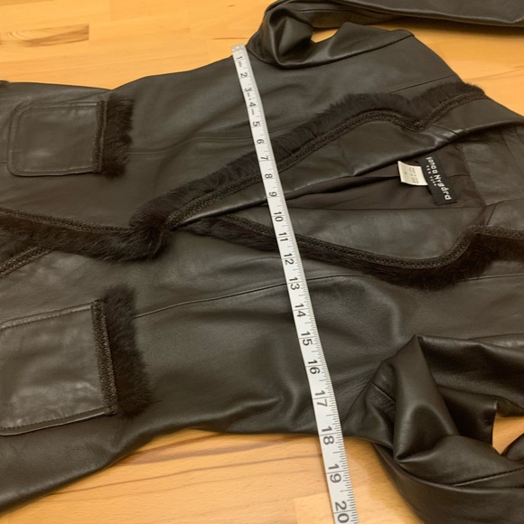 Bianca Nygard genuine leather with genuine fur trim one button blazer brown 6 - Picture 13 of 15